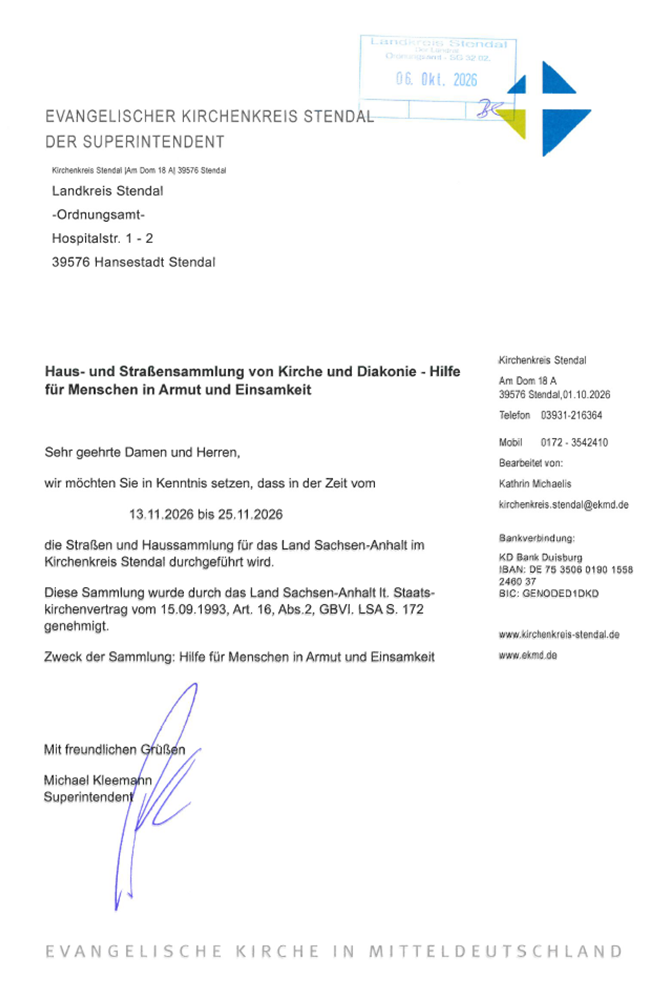 Information Letter from the Stendal District Church Office