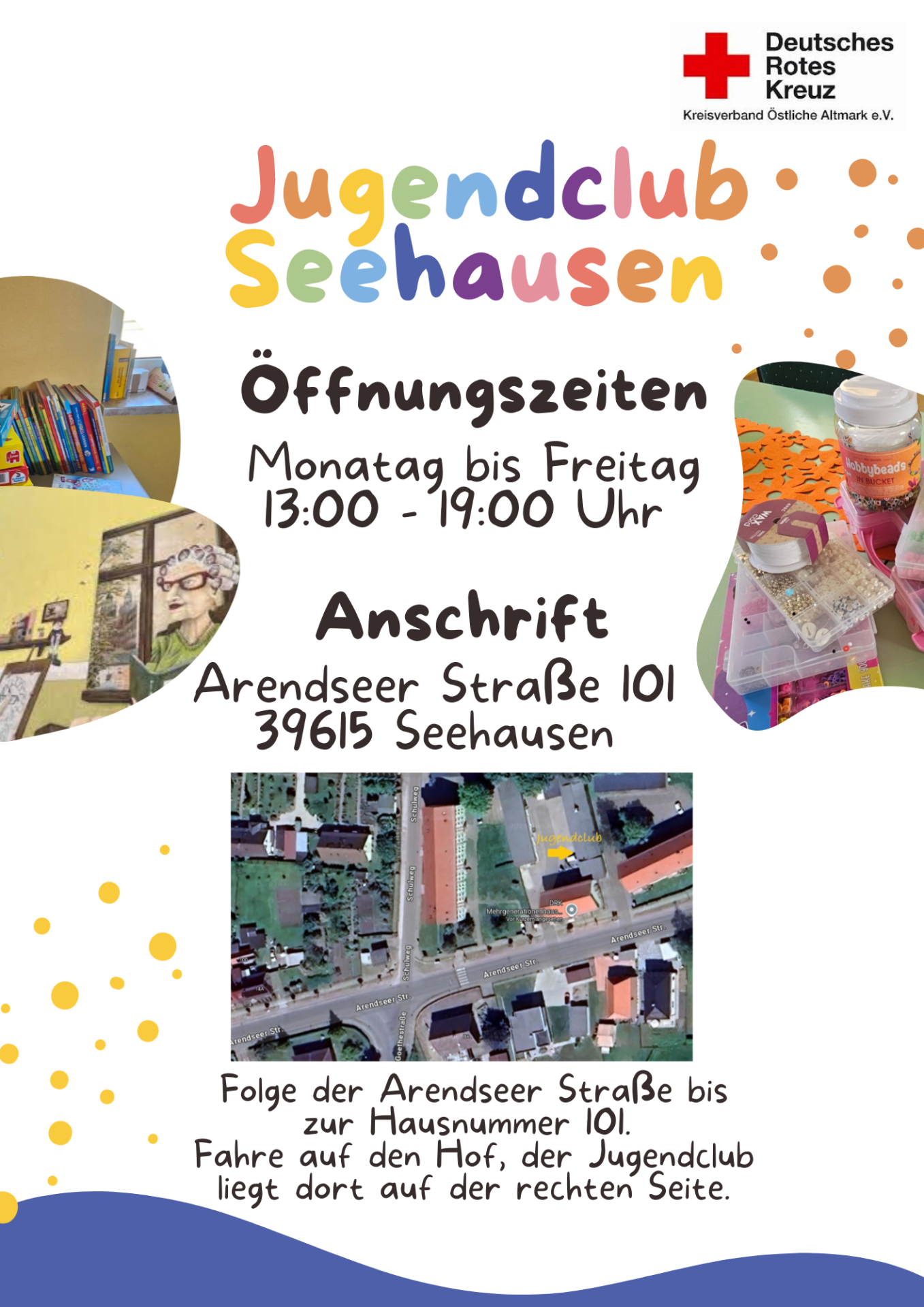 Poster about the opening hours of the youth club