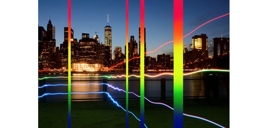 The work "Rainbow on Skyline New York City"