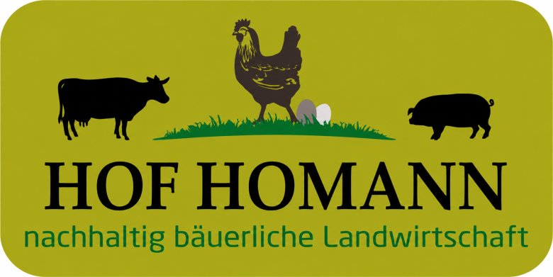 Hof Homann Logo vom Hof Homann mit Kuh, Huhn und Schwein