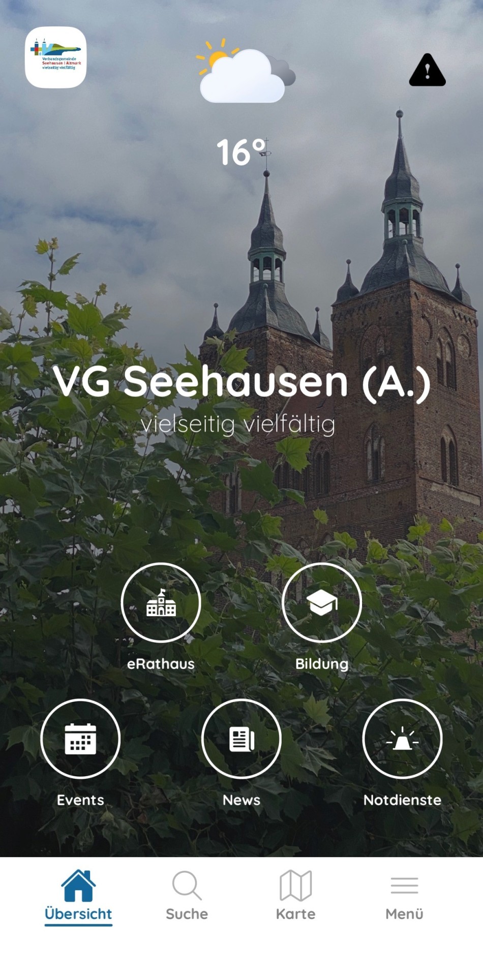 App Sceenshot mit Kirchtürmen 