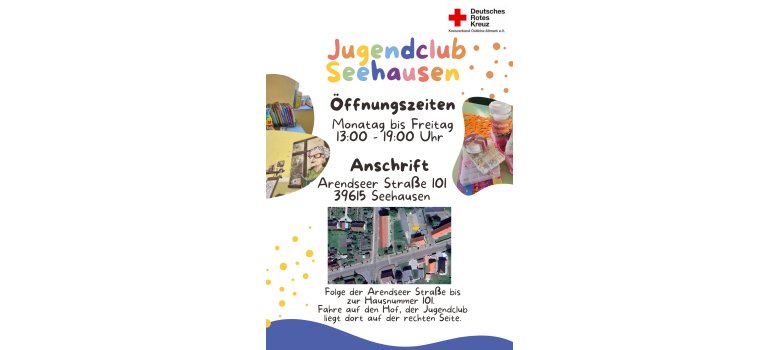 Plakat über die Öffnungszeiten Jugendclub Plakat über die Öffnungszeiten Jugendclub
