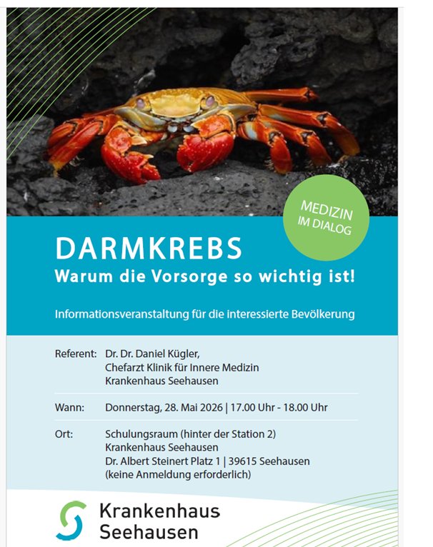 Plakat zum Vortrag Darmkrebs, Krankenhaus Seehausen