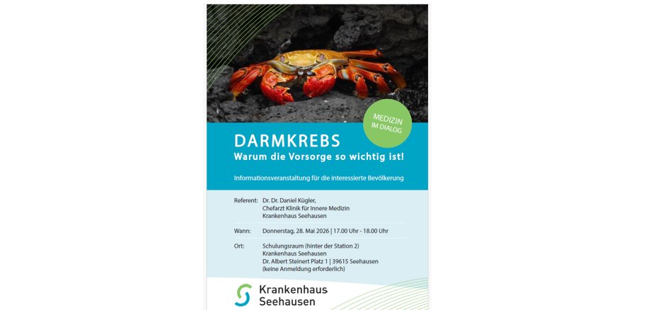 Plakat zum Vortrag Darmkrebs, Krankenhaus Seehausen